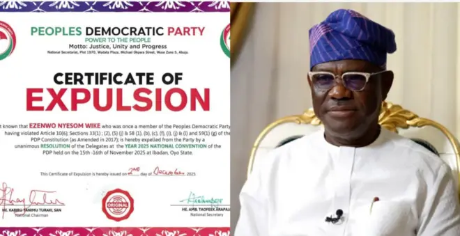 Aworan Iwe ẹri ti ẹgbẹ oṣelu PDP ati awọn aworan Nysome Wike 