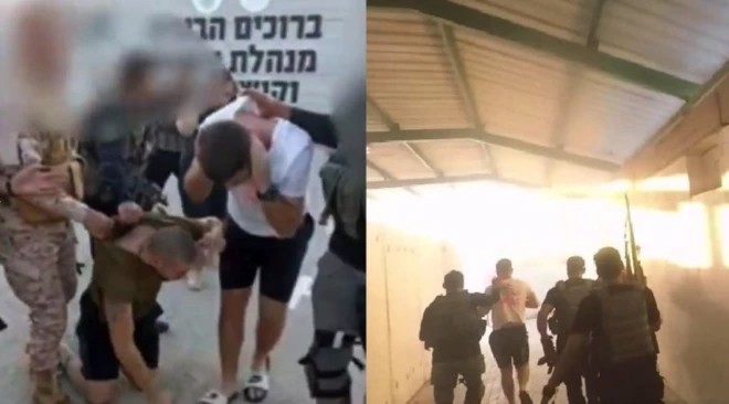 Social media posts show soldiers being kidnapped by militants (left) and a Hamas post (right) shows the same soldiers crossing the border into the Gaza Strip