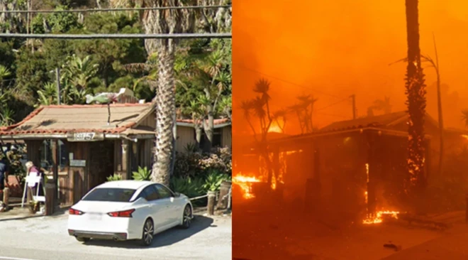 Antes y despuésaposta artilheiro copaWylie's en PCH, Topanga, tras el incendioaposta artilheiro copaPalisades, Los Ángeles, California, Estado Unidos, el 3 y el 7aposta artilheiro copaeneroaposta artilheiro copa2025.