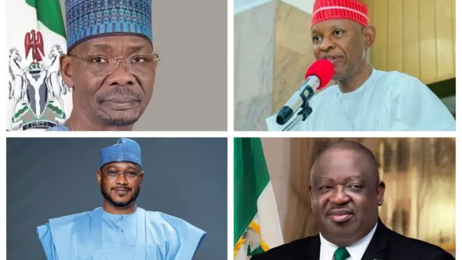 Aworan gomina Abba Kabir Yusuf, Abdullahi Sule, Dauda Lawal ati Caleb Mutfwang 