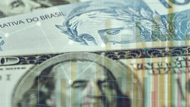 Notas de dinheiro com gráfico