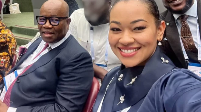 Foto of Godswill Akpabio and Natasha Akpoti-Uduaghan wen dem attend di 148th Inter-Parliamentary Union, Geneva for 2024.