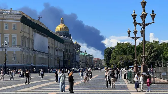Smoke billowing over central St Petersburg