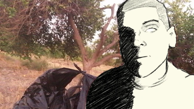 Representación de Orlando Paniagua, durante su fuga de un cartel mexicano en Michoacán.