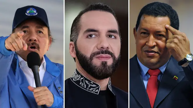 Daniel Ortega, Nayib Bukele y Hugo Chávez
