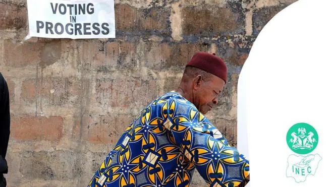 A man voting
