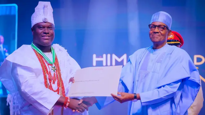 Aworan Ooni ati aarẹ Buhari