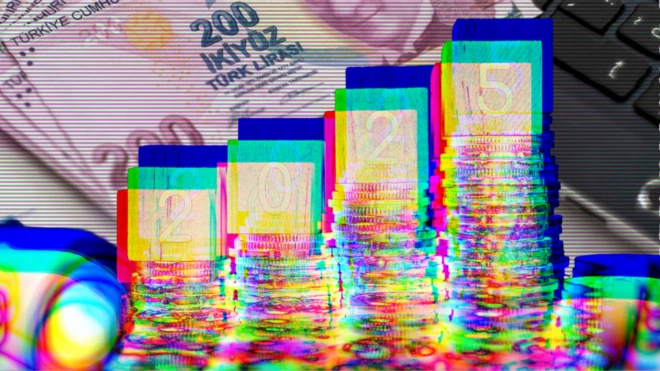 bozuk para ve kağıt paraların üzerinde 2025 yazılı bir blok