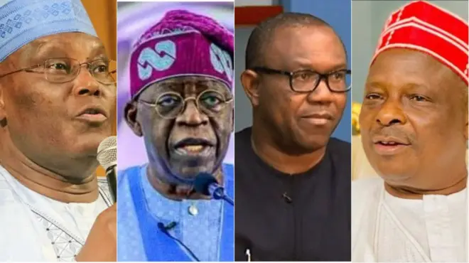 Atiku Abubakar , Bola Tinubu, Peter Obi, ati Rabiu Kwankwaso