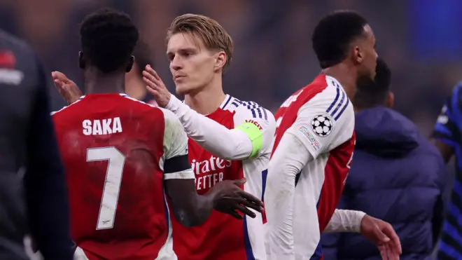 Arsenals Bukayo Saka and Martin Odegaard afta di 1-0 loss at Inter