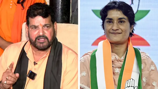 बृजभूषण शरण सिंह आणि विनेश फोगाट.