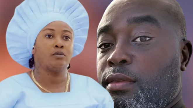 Oloogbe Temitope Osoba wọ aṣọ adura ati fila funfun, ọrẹkunrin rẹ Itunu Onadeko ni irungbọn funfun lẹnu