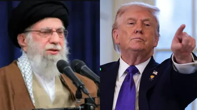 Adari orilẹede Iran, Ayatollah Ali Khamenei, wọ aṣọ ibilẹ orilẹede rẹ, Donald Trump Amẹrika wọ kootu ati tai olomi buluu lọrun