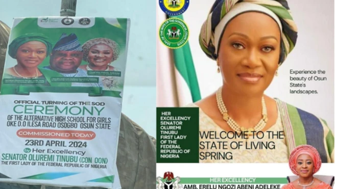 Aworan awọn iyawo gomina Ọṣun mejeeji ti wọn n ki Iyawo aarẹ kaabọ s'Ọṣun