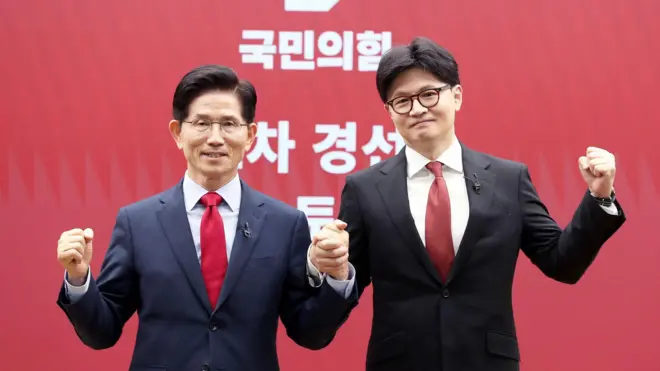 국민의힘 경선 최종 2인이 된 김문수 예비후보와 한동훈 예비후보