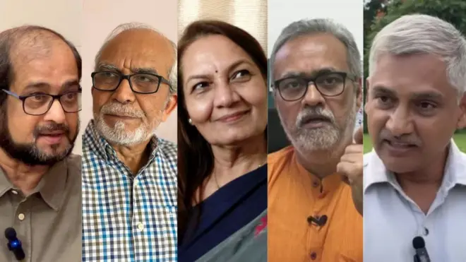 निखिल वागळे, सुहास पळशीकर, राही भिडे, गिरीश कुबेर, प्रकाश पवार (डावीकडून उजवीकडे)
