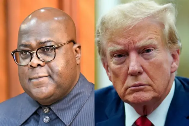 Perezida Félix Tshisekedi na Donald Trump ku mu mafoto abiri atandukanye yahinduwemo ifoto imwe