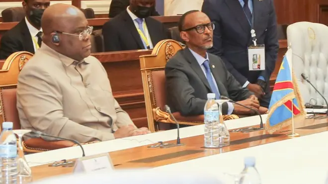 Perezida Tshisekedi na Paul Kagame mu nama y'umuhuza wa Angola yabaye muri Nyakanga(7) 2022 i Luanda muri Angola