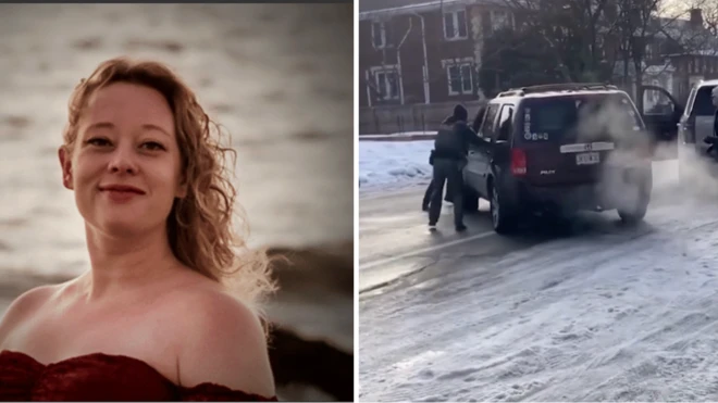 Renee Good'un güzel elbiseli bir fotoğrafı ve vurulduğu anın videosundan alınan bir görüntü yan yana kesilerek tek bir foto yapılmış