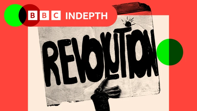 Une main tient une pancarte sur laquelle est écrit "Révolution".