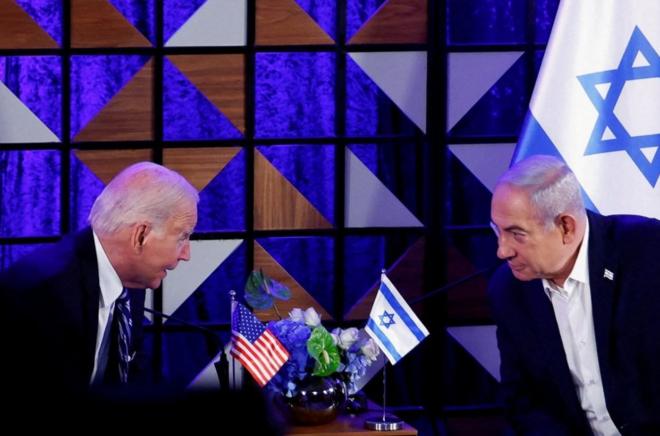 الرئيس الأمريكي جو بايدن يحضر اجتماعاً مع رئيس الوزراء الإسرائيلي بنيامين نتنياهو في تل أبيب- 18 أكتوبر/تشرين الأول 2023