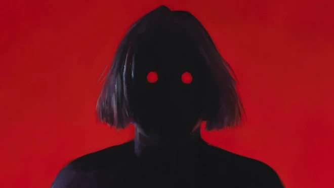 Žena u mraku na crvenoj pozadini