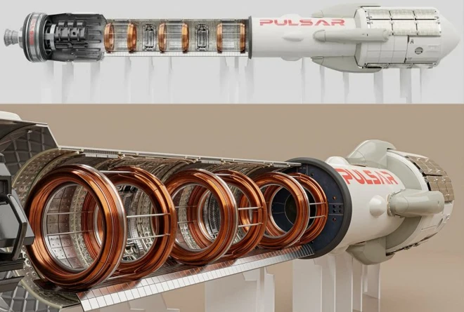 ภาพจำลองเครื่องยนต์จรวดที่ขับเคลื่อนด้วยพลังงานนิวเคลียร์แบบฟิวชัน