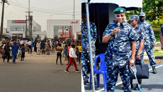 Aworan awọn oluwọde niwaju awọn banki kan pẹlu aworan ọga agba ileeṣẹ ọlọpaa ni NAijiria, Baba Usman Alkali