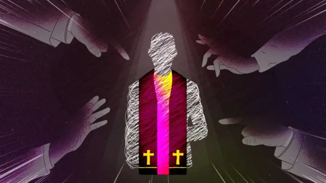 성직자에게 손가락질하는 사람들 일러스트