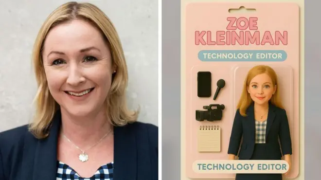 Редактор отдела технологий Би-би-си Зои Кляйнман и ее фигурка, созданная искусственным интеллектом
