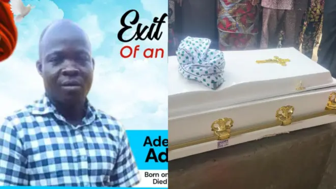 Oloogbe Joel Adesiyan wọ aṣọ alapa penpe olomi buluu ati posi rẹ funfun