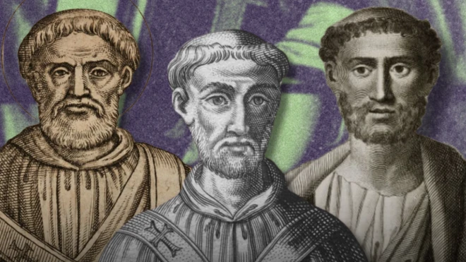 Paus Victor I (kiri), Paus Gelasius I, dan Paus Militades (kanan) diyakini berasal dari Afrika.
