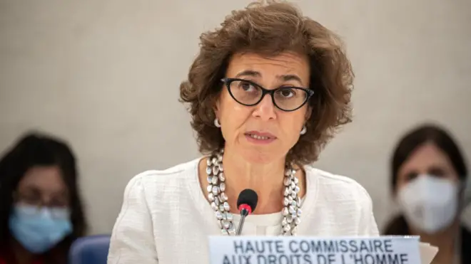 United Nations Acting High Commissioner for Human Rights Nada al-Nashif delivers a speech