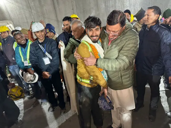 All 41 workers trapped under collapsed tunnel rescued after 17 days in India