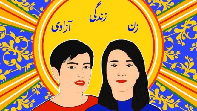 طرحی به یاد نیلوفر حامدی و الهه محمدی از روشی روزبهانی (instagram@roshi_rouzbehani)