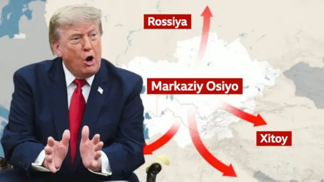 АҚШ Президенти Доналд Трамп харита ёнида. 