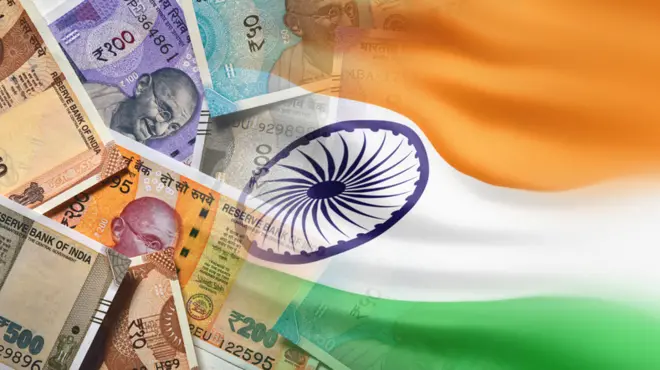 Indian Rupee (INR) with Indian Flag 