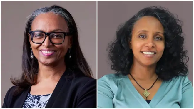 ምክትል ዋና ኮሚሽነር ራኬብ መለሰ (በስተግራ) እና ኮሚሽነር ርግበ ገ/ሐዋርያ (በስተቀኝ)