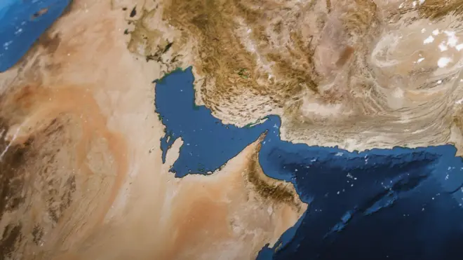 Hürmüz Boğazı ve Ortadoğu'nun uydu görüntüsü.