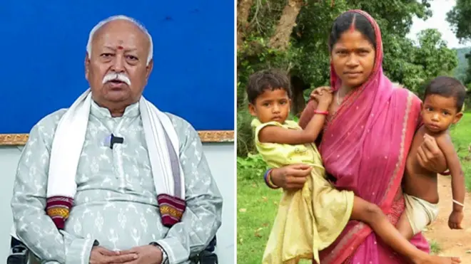 मोहन भागवत आणि मुलांसह महिला