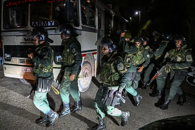Sri Lanka's Army personnel arrives after a riot at the Mahara Prison complex on the outskirts of Colombo 