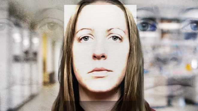 A stylised graphic incorporating the mugshot of convicted killer, Lucy Letby