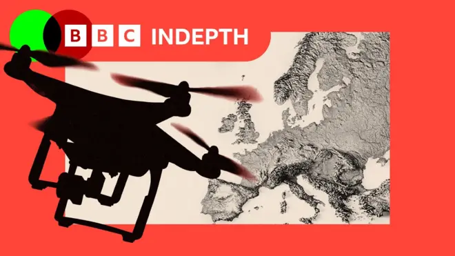 A treated image showing drones with a partial map below