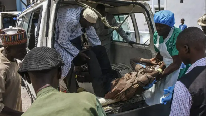 Otu onye ogbunigwe ndị na-eyi ọha egwu tụrụ na Borno steeti metụtara, dịka ndị ọrụ ahuike bu ya si n'ime ụgbọala na-apụta