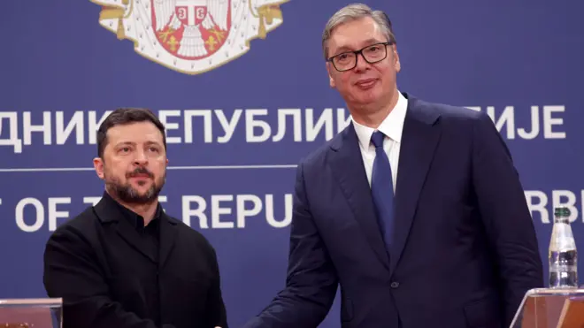 Владимир Зеленски и Александар Вучић после састанка у Београду