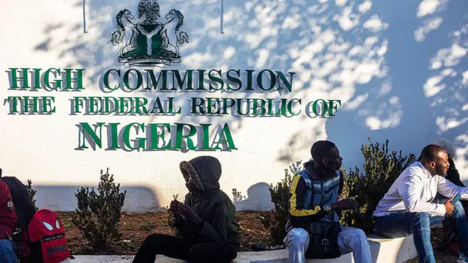 Nigerians for front of High Commission for South Africa for voluntary repartriation