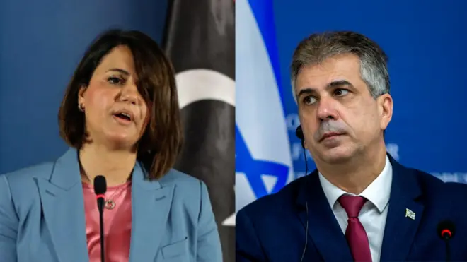 وزيرة الخازجية الليبية المقالة نجلاء المنقوش ووزير الخارجية الإسرائيلي ايلي كوهين