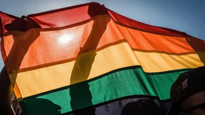 Pipo hold rainbow Pride flag