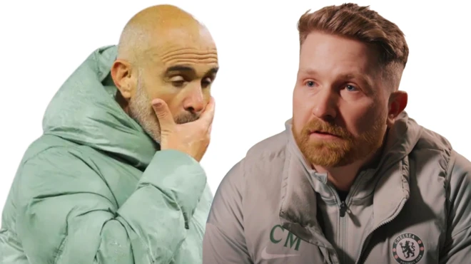 Maresca holding im mouth, McFarlane for left looking straight