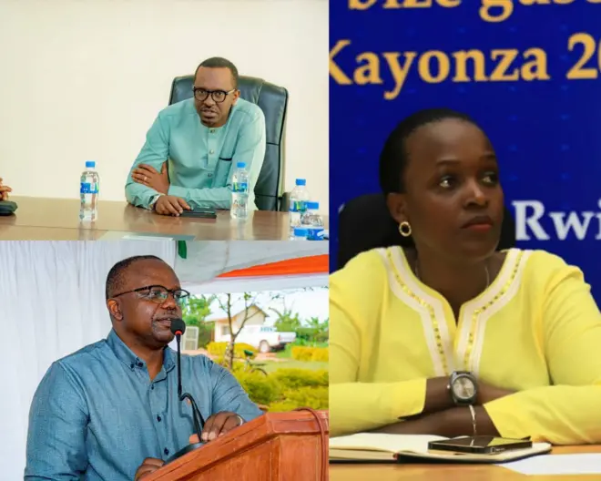 Ifoto ifatanyije igaragaza abayobozi begujwe ku mirimo yabo. 